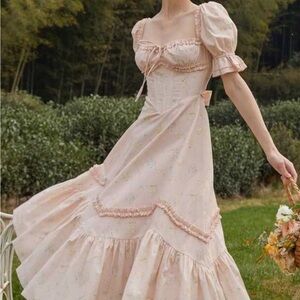 Lacemade The Fairy of Pink Petals Pastel Floral Midi Cottagecore Maxi Dress 2X